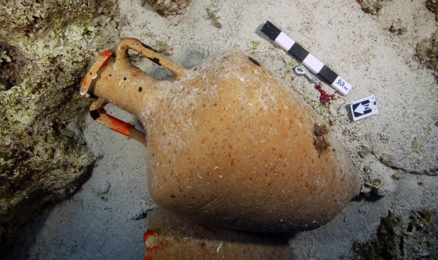 Amphora from a shipwreck on the seafloor.